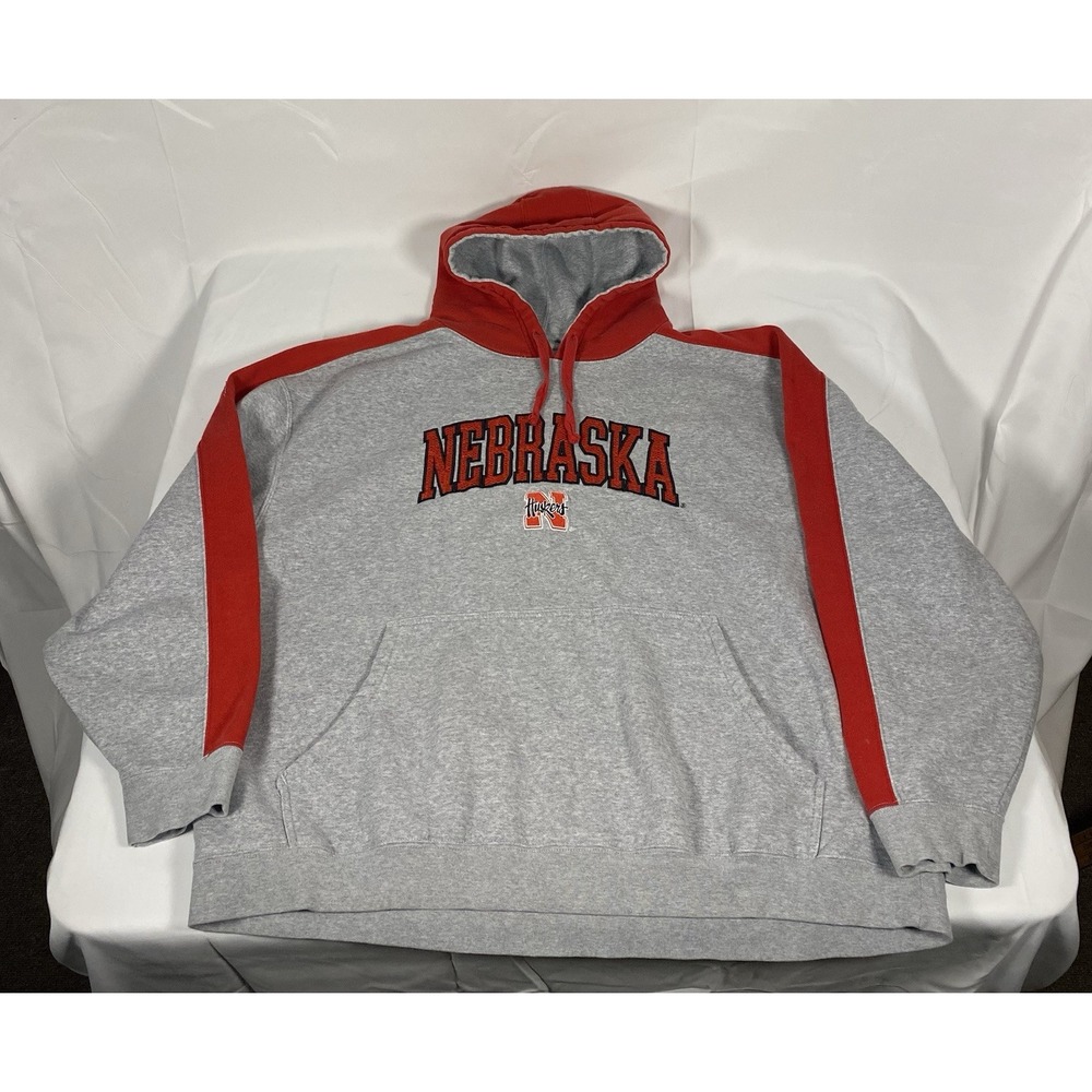 Nebraska Cornhuskers Hoodie Mens XL/2XL Gray Red Pullover NCAA READ DESCRIPTION